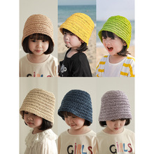吾里卜一女童清甜帽子夏季新款宝宝纯色沙滩帽儿童时尚休闲遮阳帽