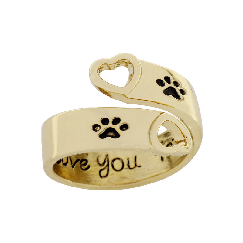 可爱猫爪开口指环iwillloveyouforever镂空爱心狗掌戒指