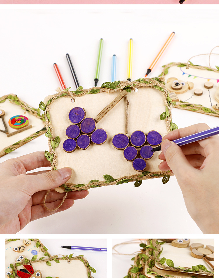 创意diy原木树枝相框画幼儿园亲子手工制作材料包木艺涂画框批发