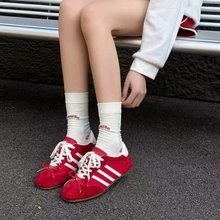 真皮德训鞋女2025新款平底复古系带阿甘鞋运动板鞋三条杠拼色单鞋