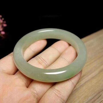 温润斋天然新疆和田玉青海料带翠色玉石手镯和田玉直播供应链送证
