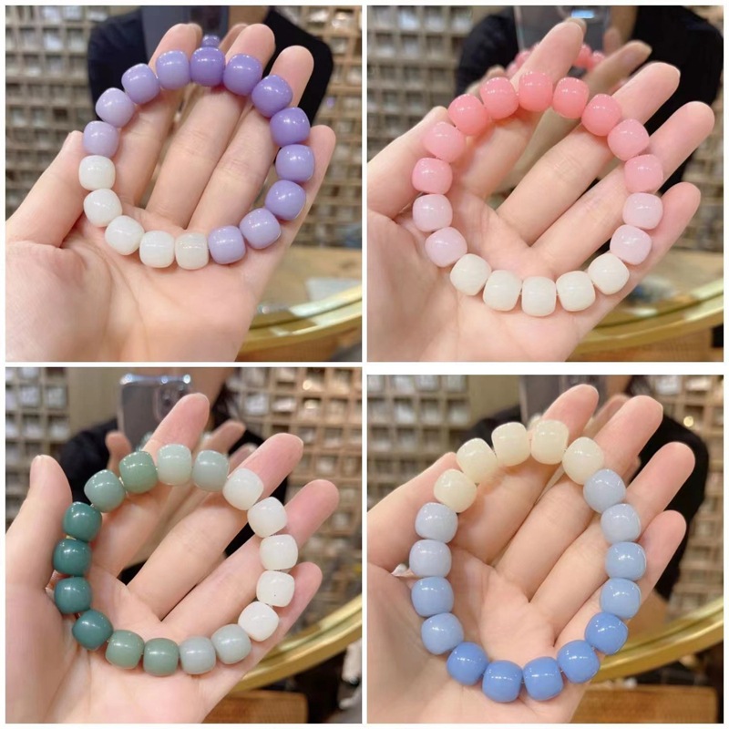 Xiaohongshu ~ Ice Transparent White Jade Imitation Bodhi Bracelet Pliable Temperament Gradient Pink Student Version Hand Toy Ball Bracelet