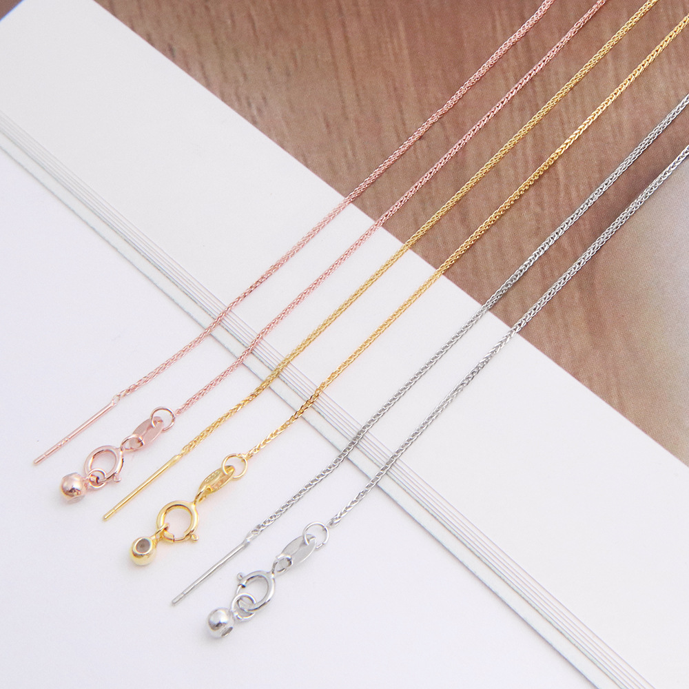 s925纯银项链万能针式肖邦链 diy路路通带针穿珠可伸缩调节锁骨链