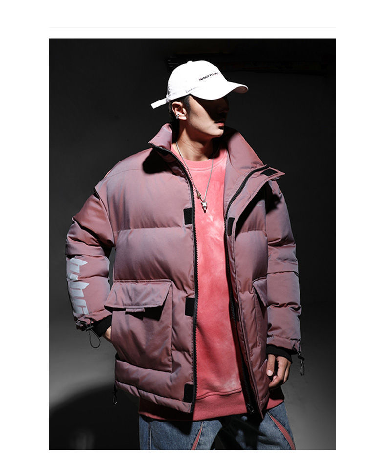 2020新款冬季短款亮面变色羽绒服男女面包服潮牌情侣加厚外套男士