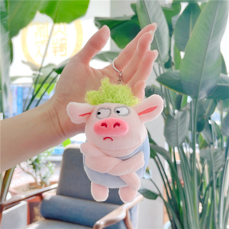 Cute Drooping Pig Green Pig Hair Pick Plush Piglet Doll Car Key Ring Schoolbag Pendant Men's and Women's Handbags Hanging Ornaments Couple