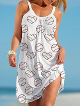 2022欧美亚马逊跨境外贸女装裙 夏季休闲棒球印花吊带背心连衣裙