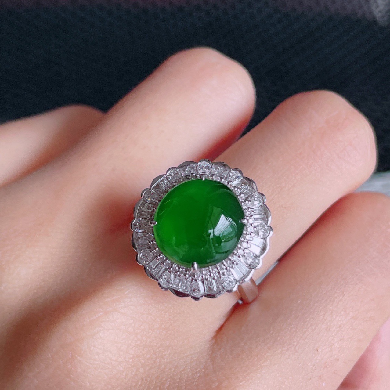 缅甸翡翠挂件玉石佩戴珠宝首饰18k金镶嵌满绿蛋面两用款戒指吊坠