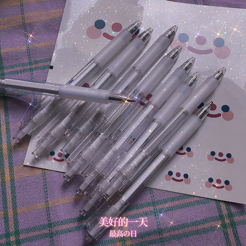 ins黑笔按动高颜值网红笔学生简约速干中性笔0.5韩版按压式笔黑色