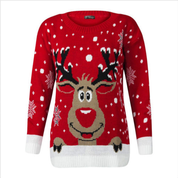 Foreign Trade Christmas Sweaters Women's Clothing Export Loose Pullover Christmas Elk Jacquard Sweater Sweater for Women