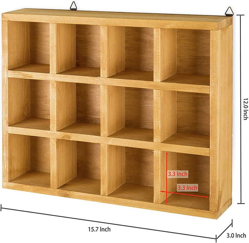 Wall-Mounted Storage Rack Multi-Grid Crafts Water Cup Succulent Storage Rack Solid Wood Wall-Mounted 12-Box Organizing Rack Decorative Rack