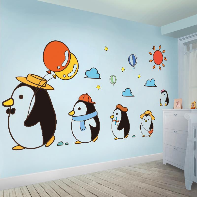 3d立体卡通创意企鹅墙贴纸小图案幼儿园主题墙儿童房装饰海报壁纸