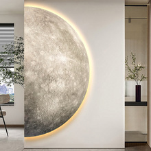 月球玄关装饰画氛围灯画侘寂风走廊过道挂画高级感壁画肌理客厅画