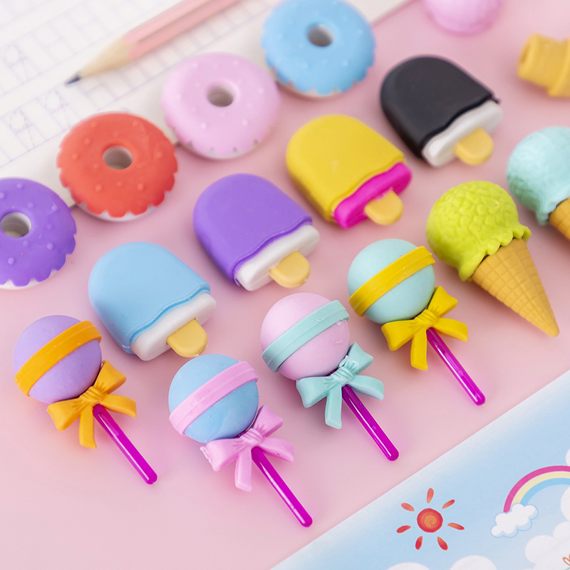 Candy Color Four Bear Window Gift Box Dessert Lollipop Eraser Set Student Creativity Stationery Eraser