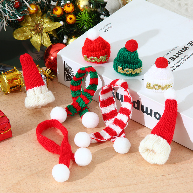 christmas small hat mini scarf red green decorative pendant doll cactus holiday landscaping dress up