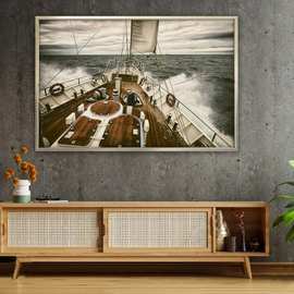 客厅装饰画工厂批发现代装饰画钢化玻璃画帆船大海自由航行