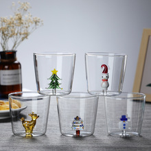 意大利款式玻璃杯洋酒杯啤酒杯水杯动物庄园3D立体雪人杯圣诞树杯