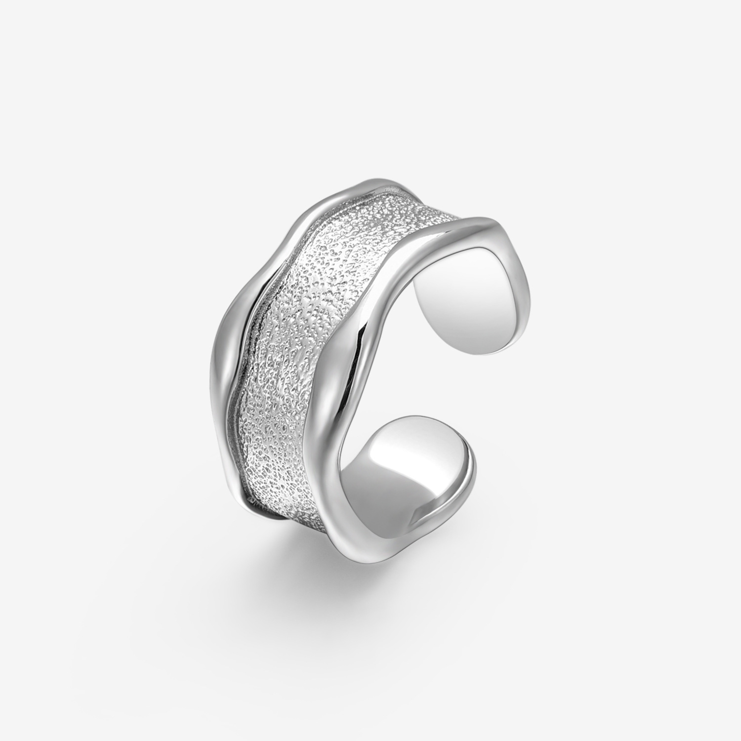 肖氏s925银戒指ins小众设计感 纹理皱褶不规则面捶打纹宽边戒指女