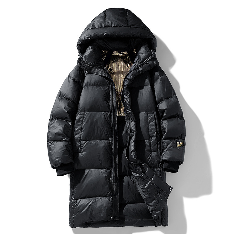 Winter New National Standard 90 White Duck down Jacket Men's Mid-Length Couple's Black and Gold down Jacket Thickened Winter Men's Jacket