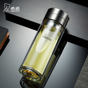 希诺双层玻璃杯男茶水分离杯高档泡茶杯子车载水杯xn-9338本色 27