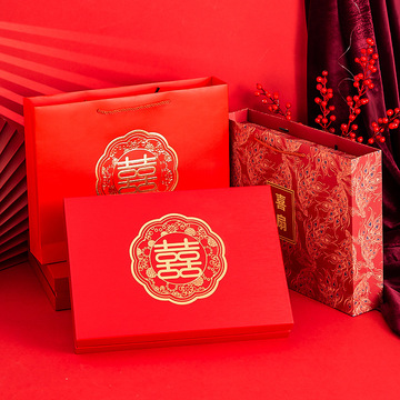 结婚伴手礼盒子批发 红色礼品盒伴娘喜糖喜扇盒 大号回礼物包装盒