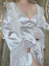 《月光女神》原创银白色波光粼粼法式风情褶花边睡裙晨袍居家服欲
