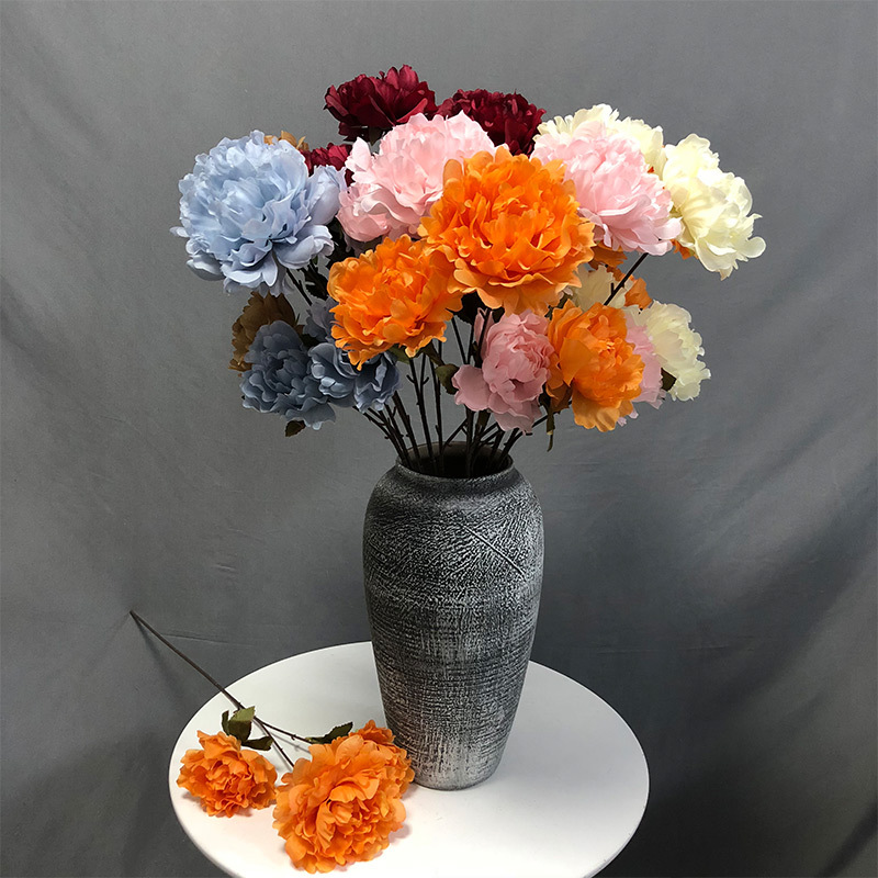 Artificial Flower 3-Head Hibiscus Peony Bouquet Wedding Flower Material Wedding Hall Decoration Road Lead Flower Arrangement Soft Decoration Art Gallery Photography