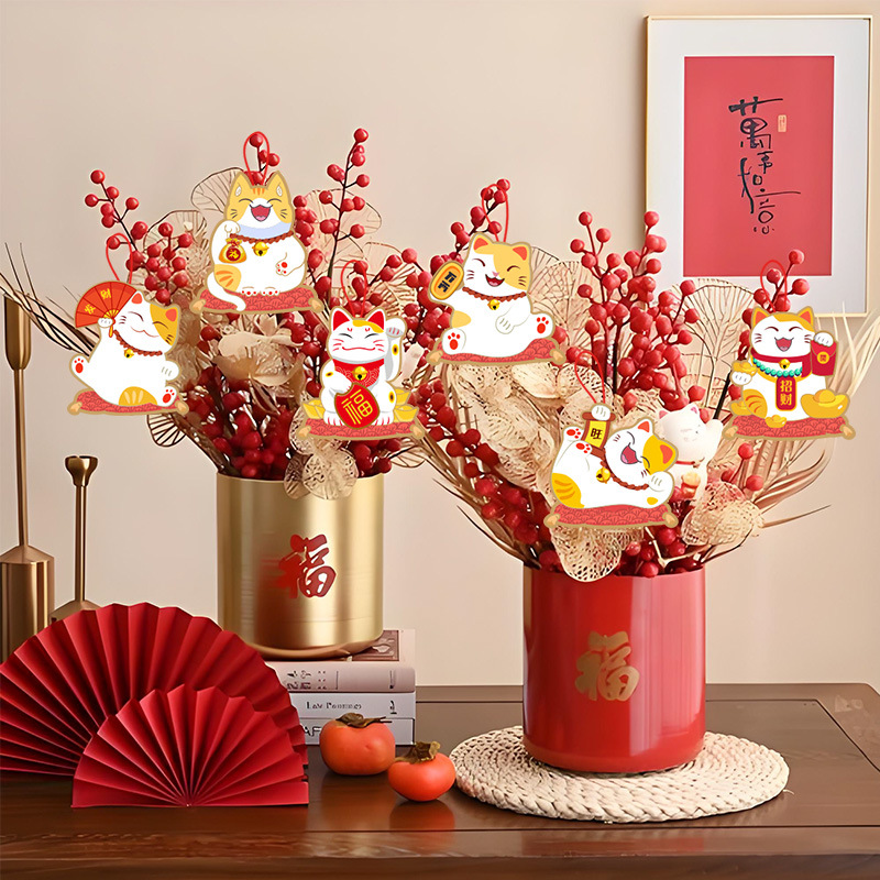 2025新款春节客厅福桶盆栽绿植发财树蛇年新年挂件挂饰吊牌装饰品