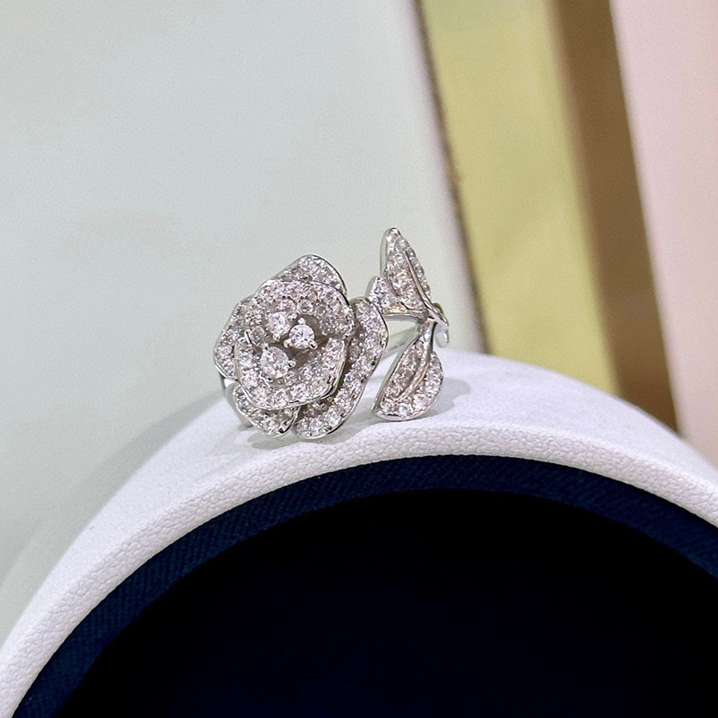 隆隆金珠宝s925银微镶新款山茶花戒指女时尚百搭气质款直播热卖款