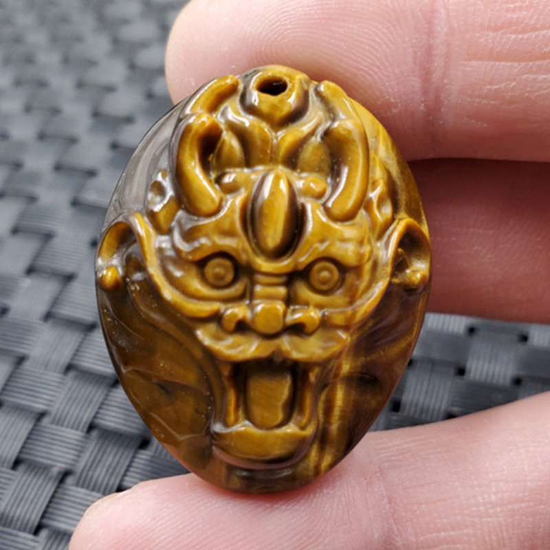 玉石挂件虎睛石龙头挂件虎眼石生肖龙挂件玉龙吊坠项链坠玉坠