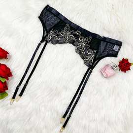 欧美跨境情趣内衣性感蕾丝刺绣吊带袜网纱透明情趣吊带袜批发401