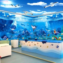 3D海底世界墙纸母婴店婴儿游泳馆壁纸卡通海洋风主题餐厅酒店壁画