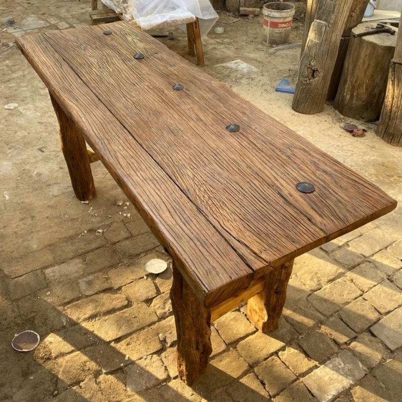 老榆木茶桌门板桌旧木板原木桌子实木风化板复古怀旧民宿吧台茶台
