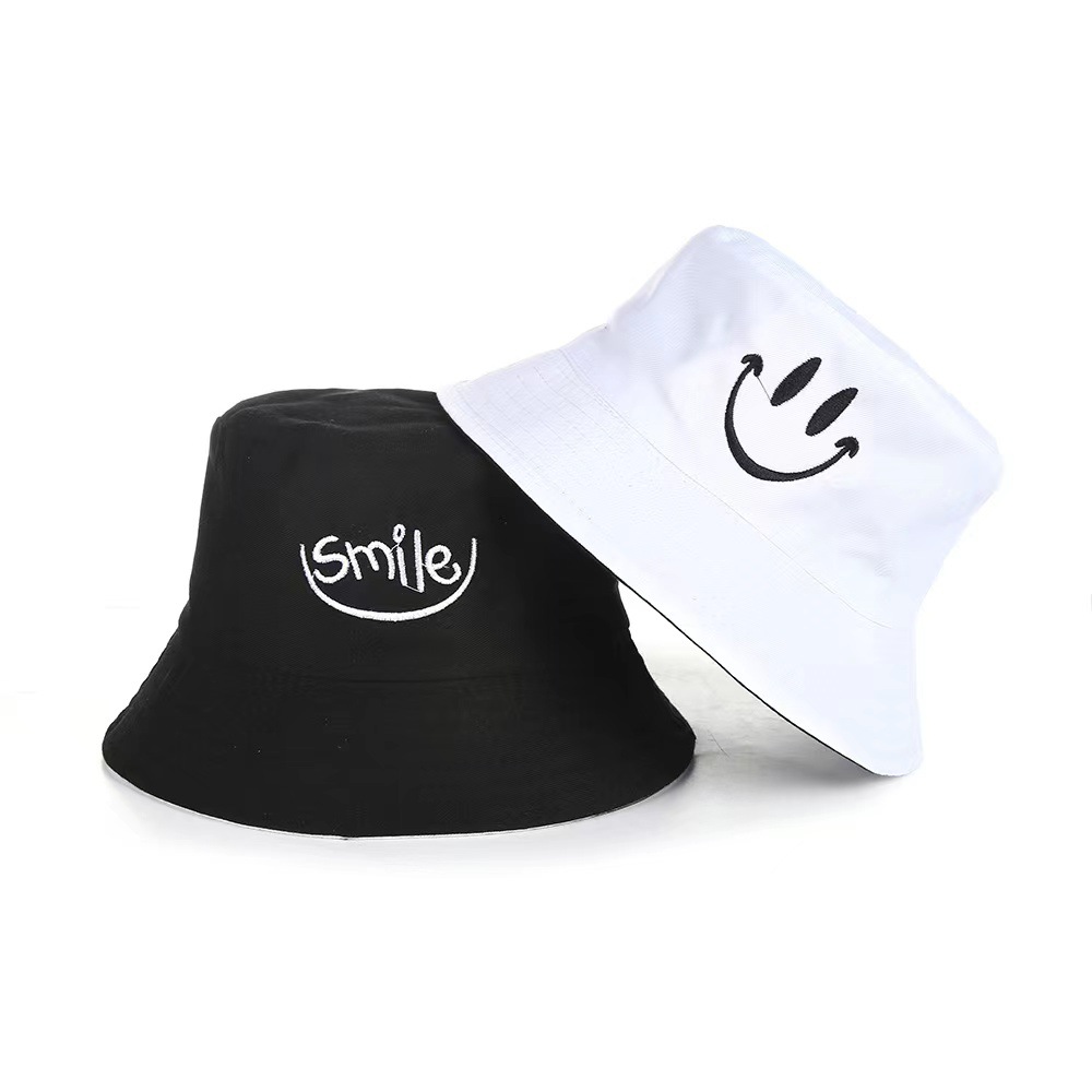 Double-Sided Smiley Face Bucket Hat Korean Style Embroidered Two-Side Sun Hat Four Seasons Universal Bucket Hat Foreign Trade Western Style Hat