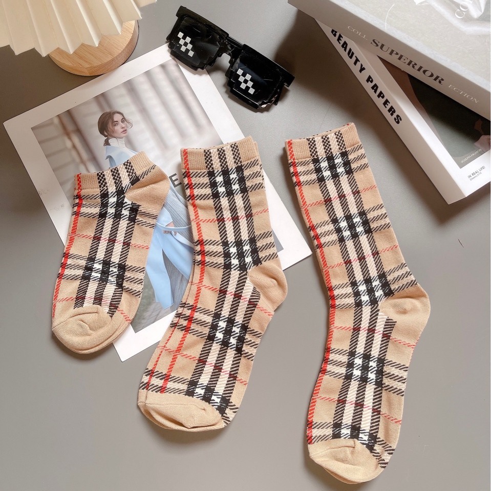 欧美高定高棉英伦风小众格子袜子日韩中高筒小腿袜子in