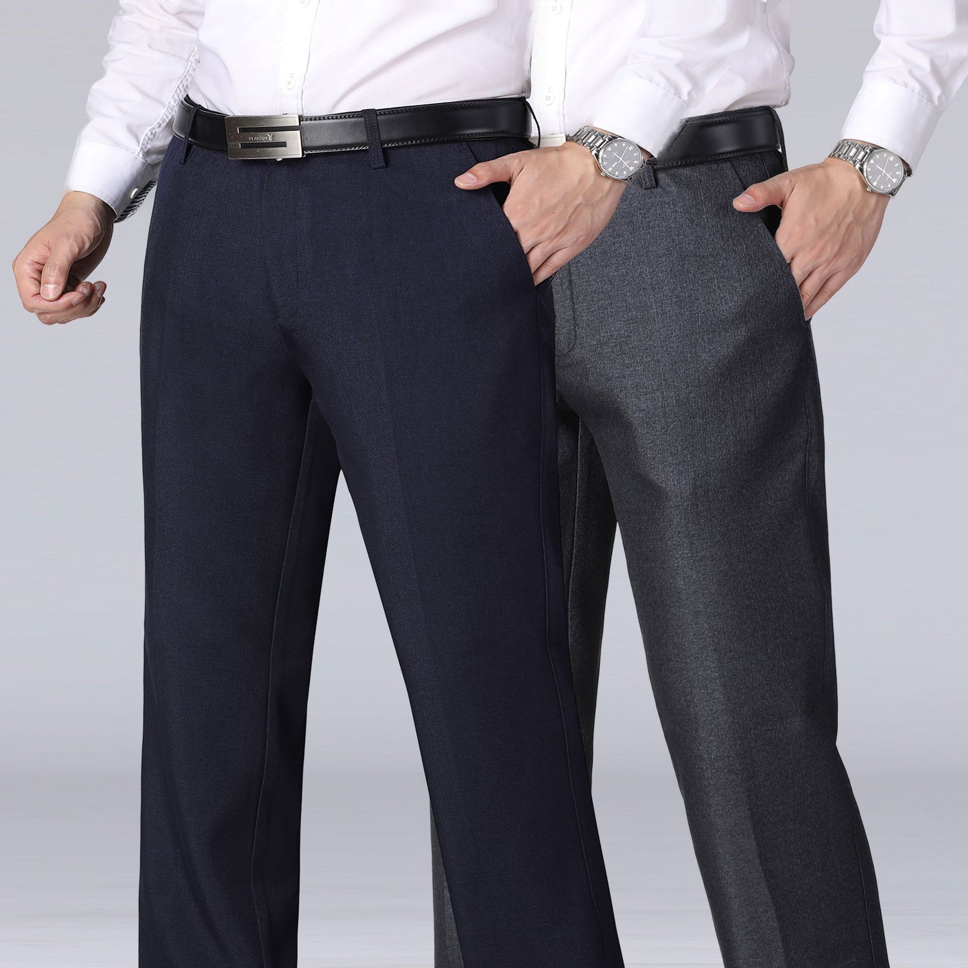 秋冬加厚中老年男士休闲裤爸爸裤子中年宽松直筒商务轻薄免烫西裤