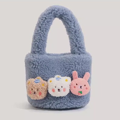 秋冬季美拉德羊羔毛小包包女2024新款甜美毛绒绒水桶包棕色手提包