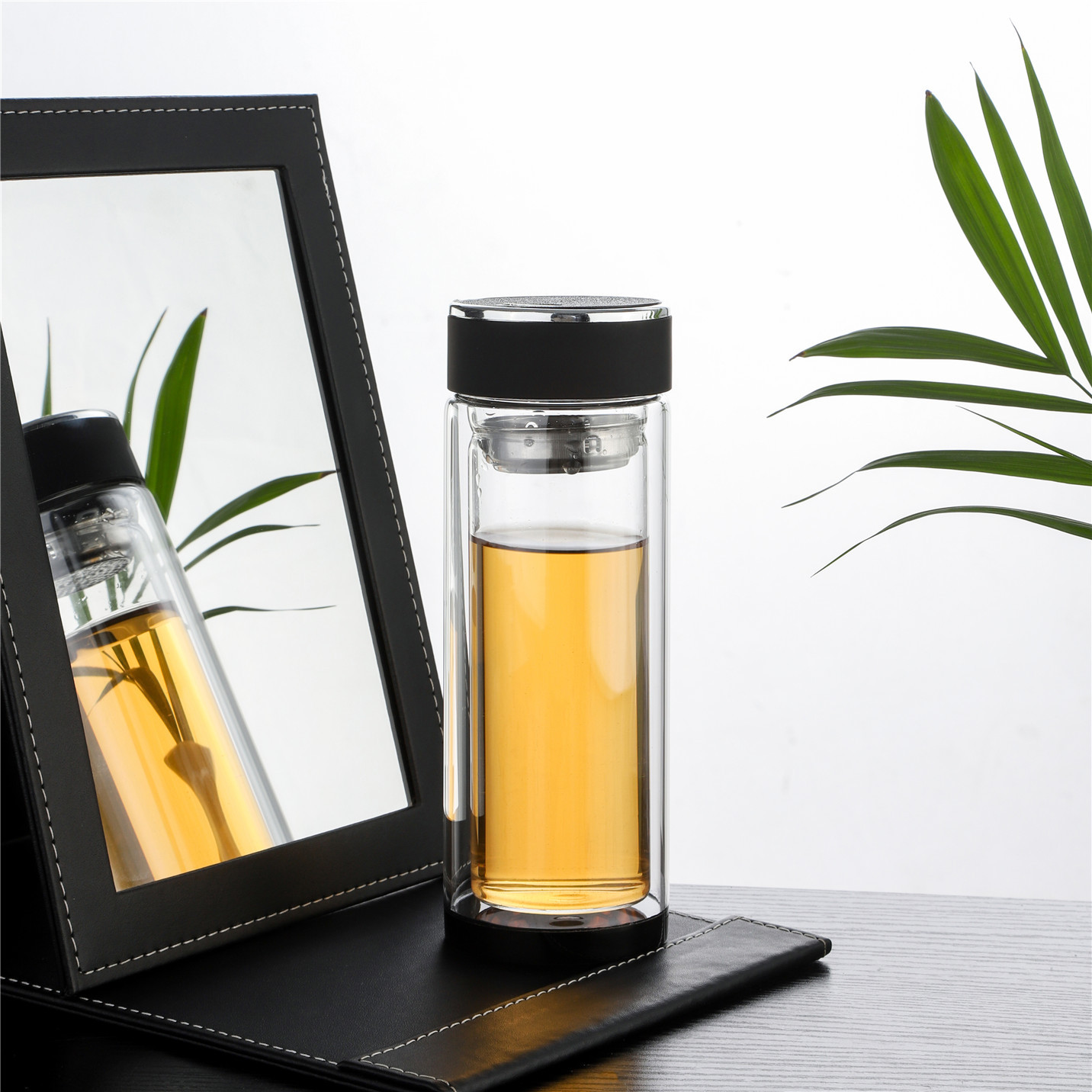 水晶底真空保温礼品杯 定制高硼硅保温玻璃杯 双层茶水杯玻璃杯