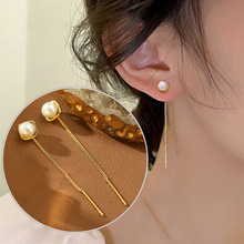 天然珍珠耳线长款流苏独特耳环小众设计感高级2024新款爆款耳饰女
