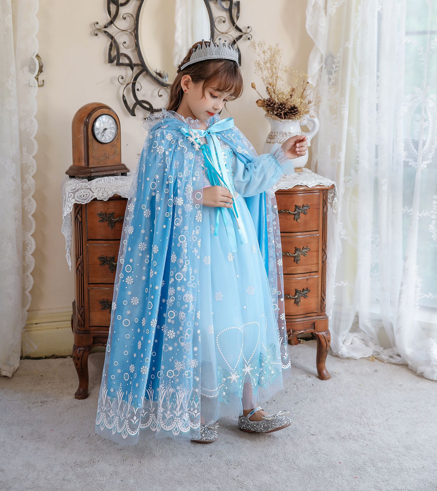 圣诞节冰雪奇缘爱莎公主披风女童网纱斗篷儿童宝宝保暖披肩外套