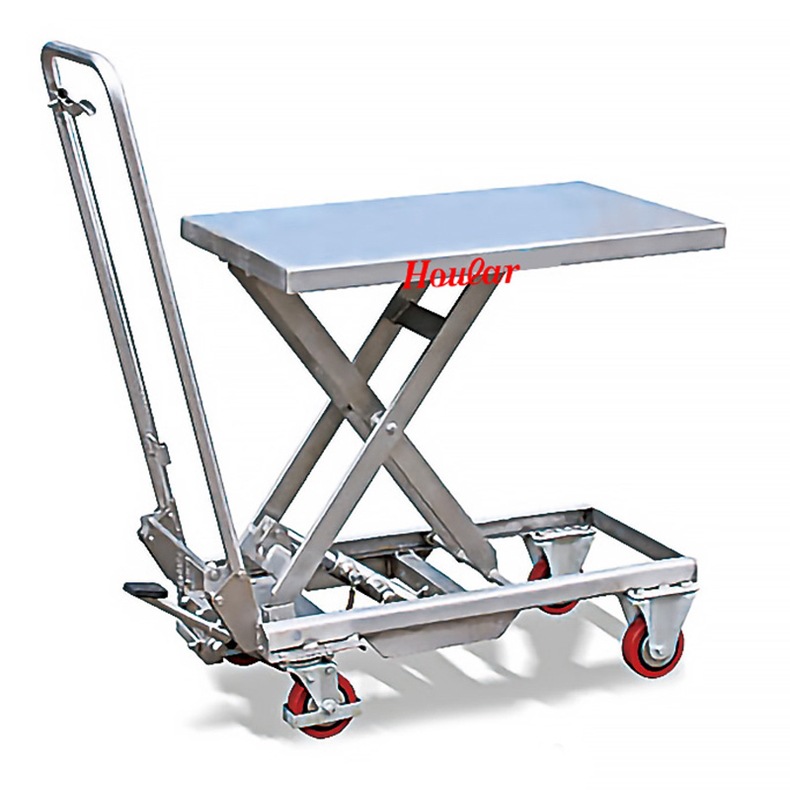 特惠全不锈钢手动平台车500kg液压升降304sus不锈钢手推车升高车