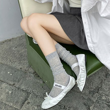 袜子女夏季薄款无骨中筒袜miu芭蕾风灰色堆堆袜搭配小皮鞋小腿袜