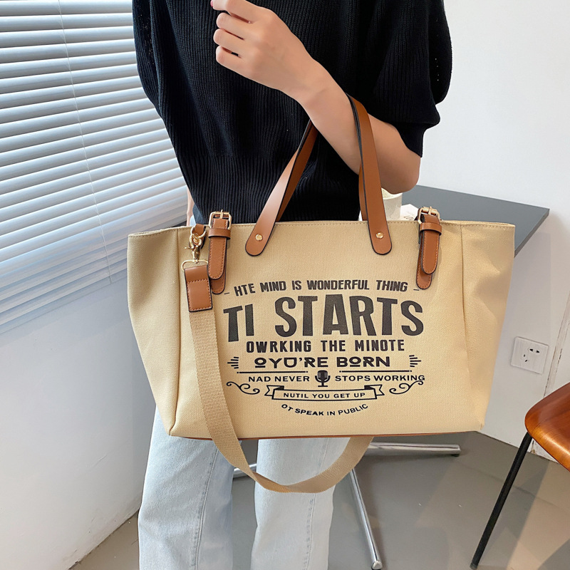 Women's Foreign Trade Bags 2022 New Letter Printing Messenger Bag Cross-Border Large Capacity Canvas Bag Shoulder Messenger Bag