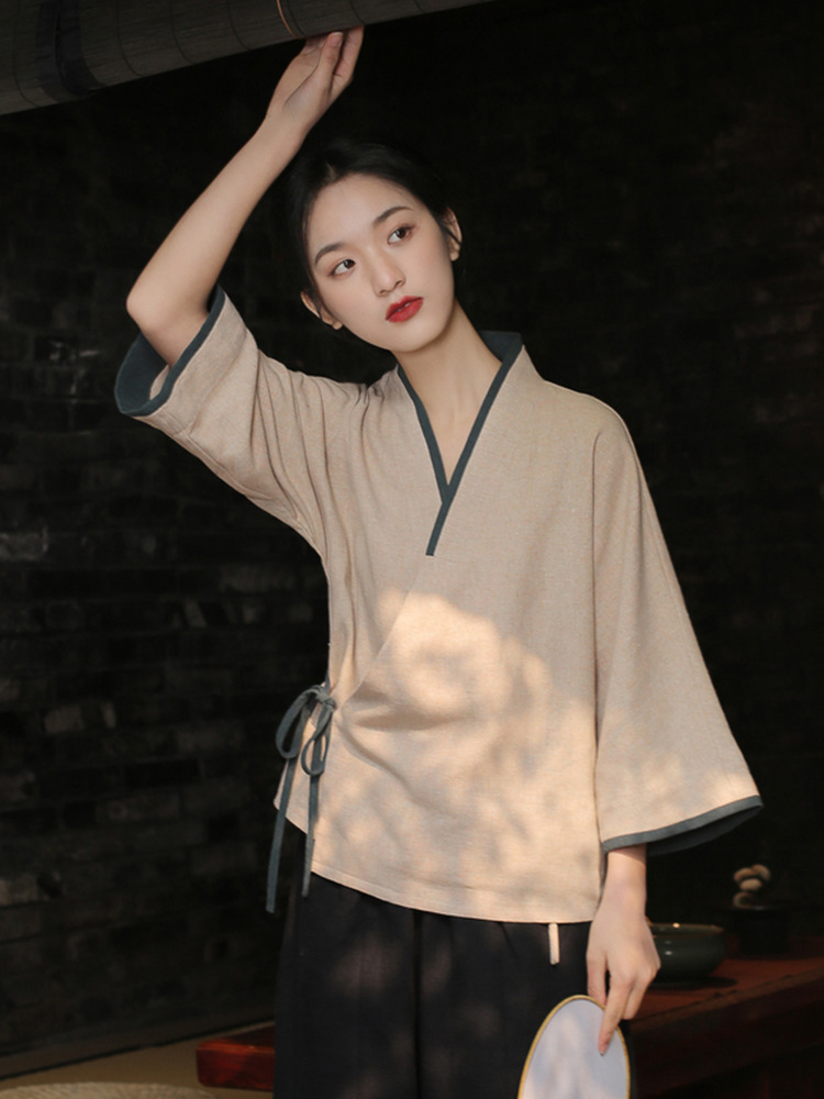 2022棉麻素衣汉服女中国风佛系禅意女装夏季高端茶服21744