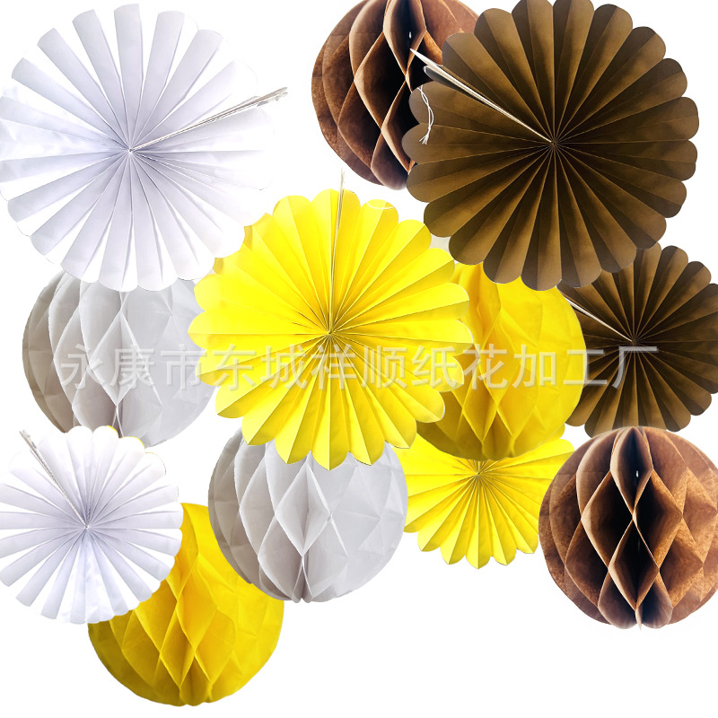 new cross-border flower edge paper fan flower honeycomb ball set paper fan paper ball