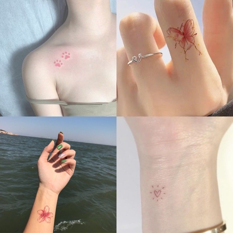 手指花朵蝴蝶结纹身贴小图案手腕锁骨 猫爪大雁卡通可爱ins持久