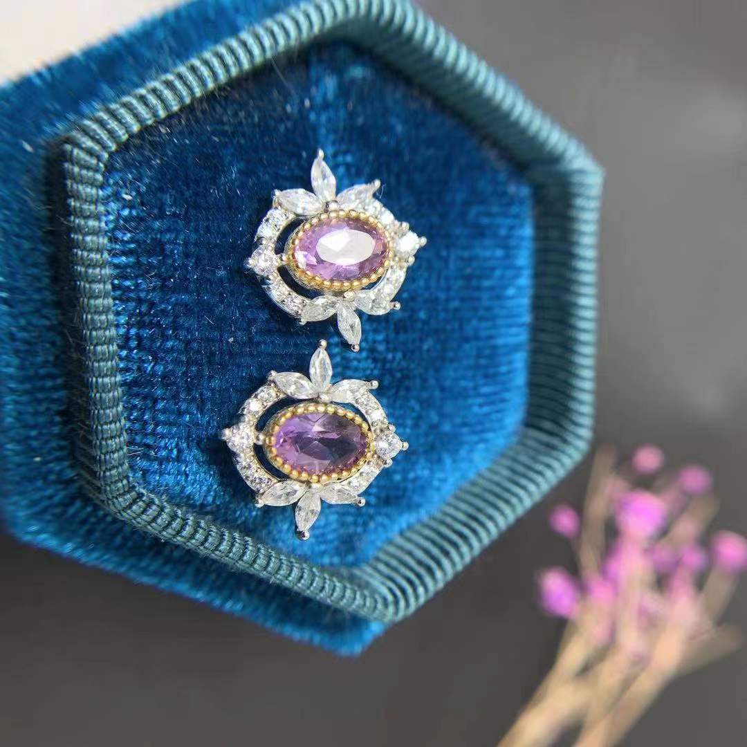 欧美珠宝女士耳环配饰925银镶嵌彩宝首饰天然紫水晶耳坠耳饰批发