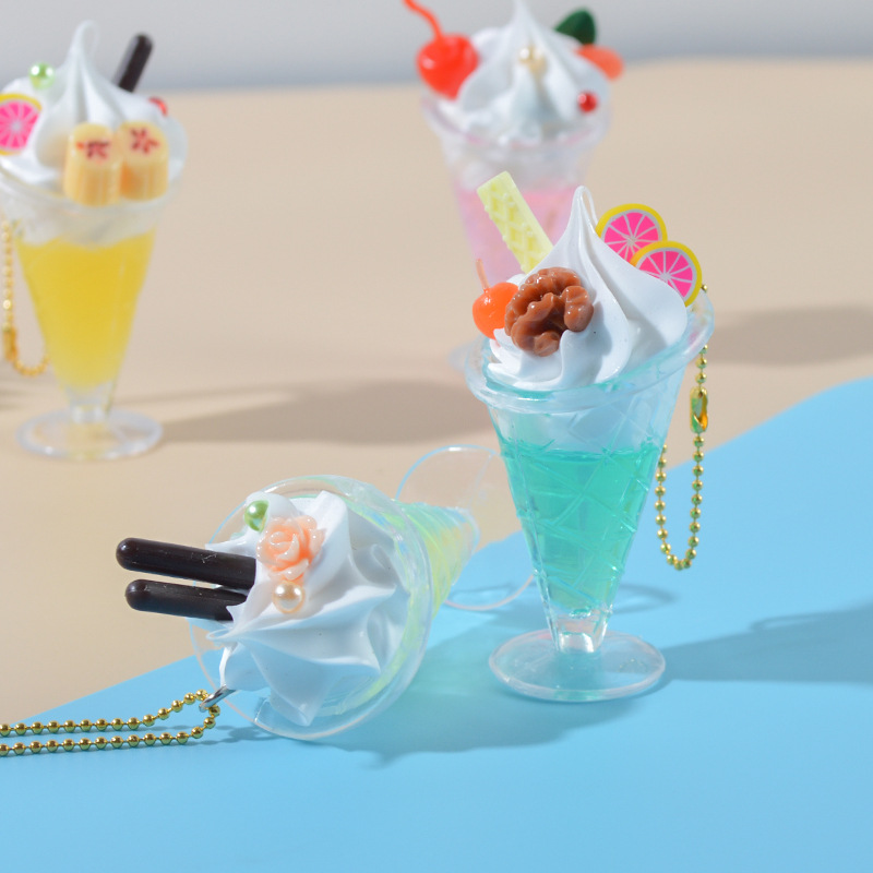 Emulational Fruit Cream Sundae Glass Pendant Refreshing Macaron Color Simulation Dessert Cup Ice Cream Pendant