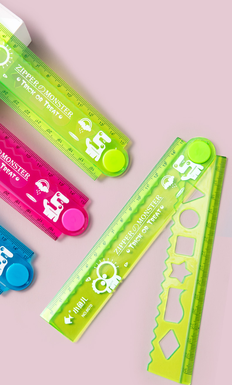 小鱼儿 小学生 多功能折叠彩色透明塑料软尺直尺 学生用品 30厘米