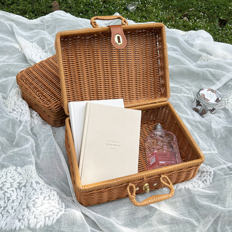 Rattan-like Portable Storage Box Vintage Ornament Gift Box Woven Rattan Boxes Photography Props Hand Gift Box Rattan Woven Box