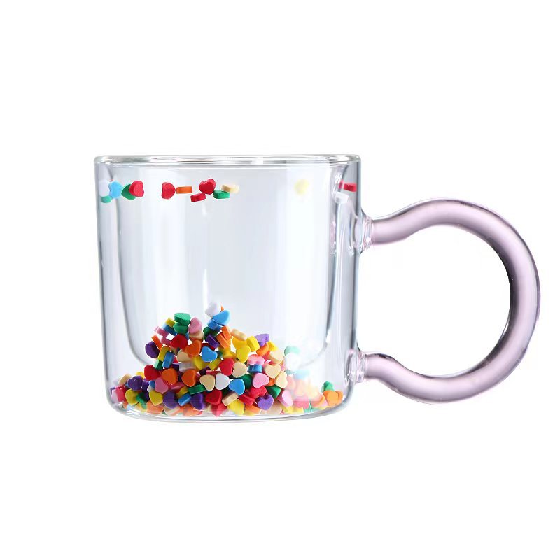 INS Cute Girl Glass Mobile Love Cup Quicksand Cup Double-Layer Cup Water Cup Creative Gift Cup